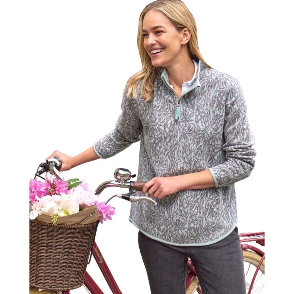 WoolOvers Womens/Ladies Textured Jacquard Quarter Zip Sweatshirt / Vine Green